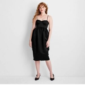 Women's Holiday Sweetheart Bubble Satin Midi Dress - Future Collective Black S